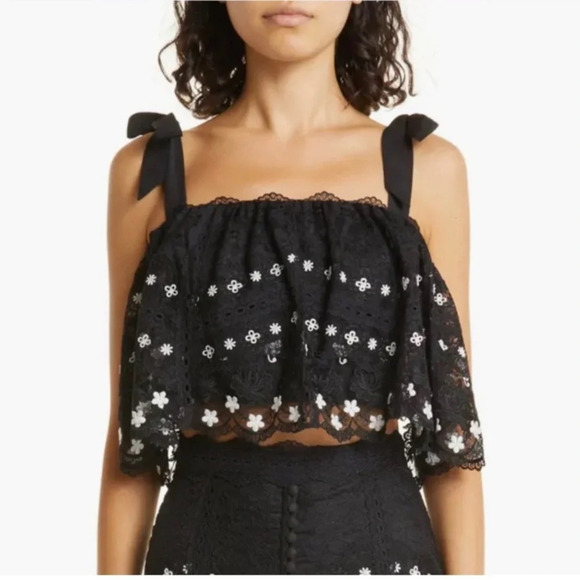 Saloni Jemi Tie Strap Silk Blend Top in Black Size 2 NWOT - Picture 1 of 7